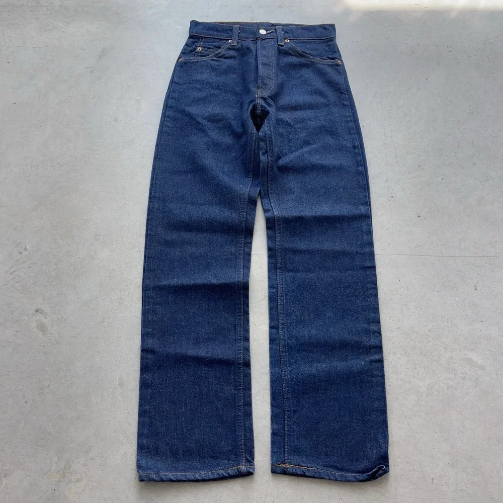 Vintage 70s Levis 20502-0217 Button Fly Dark Wash Raw Denim Jeans 28x30 (27x30)‎